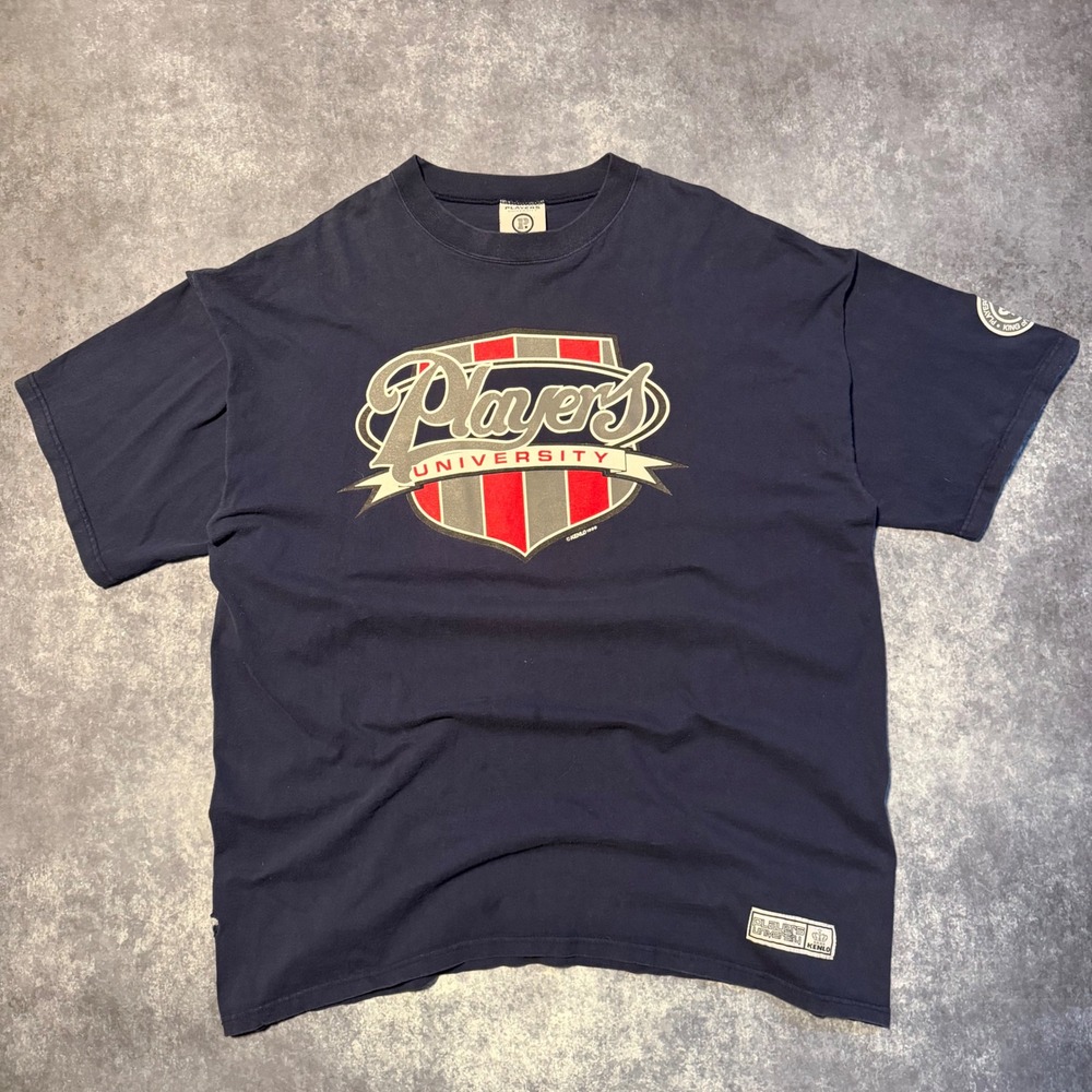 Vintage Players University Sports Graphic T Shirt Mens 3XL Navy Blue College Tee